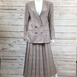 Vtg J.G Hook Black, Red, & White Plaid Skirt Suit